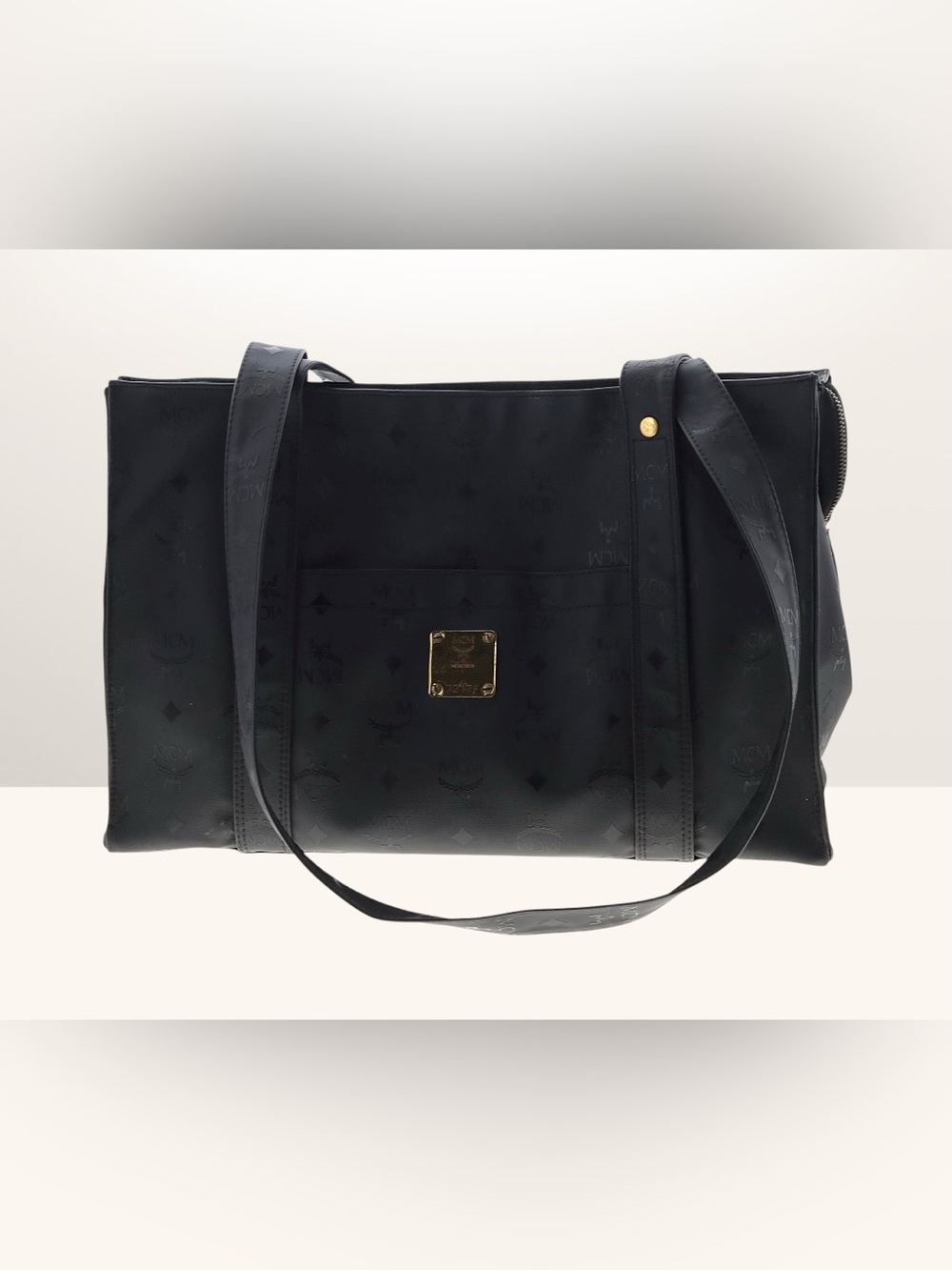 MCM Vintage Visetos Monogram Black Nylon Tote Bag gold-tone hardware
